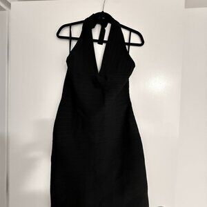 Herve Leger Black Bandage Bodycon Halter Cocktail Size L